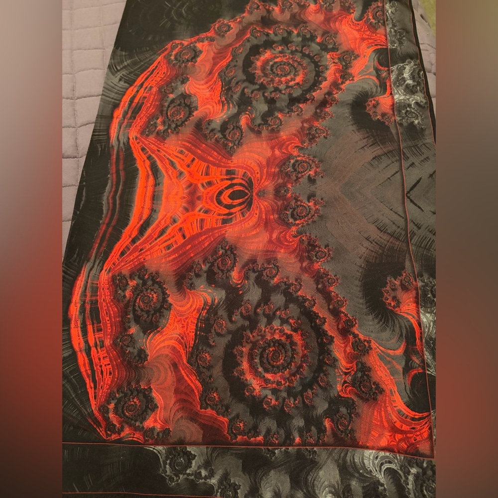 Leslie Montana Silk Scarf, Flamenco Red and Black NWOT - Picture 3 of 9